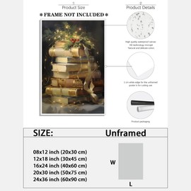 Medpol Vintage Christmas Wall Art Painting Books Stacked Top Each Other With Holly Ribbon Winter Room Art Decor Holiday Decoration Gifts 8x12inch Unframed