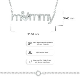 Cali Trove 925 Sterling Silver Pendant for Women (White) | 1/10cttw White Diamond Necklace - Mother's Day Gift for Mom | 'Mommy' Pendant Necklace Gift for her.