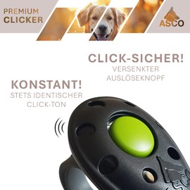 ASCO premium clicker, finger clicker for clicker training, for dogs, cats, horses, professional clicker, dog training clicker