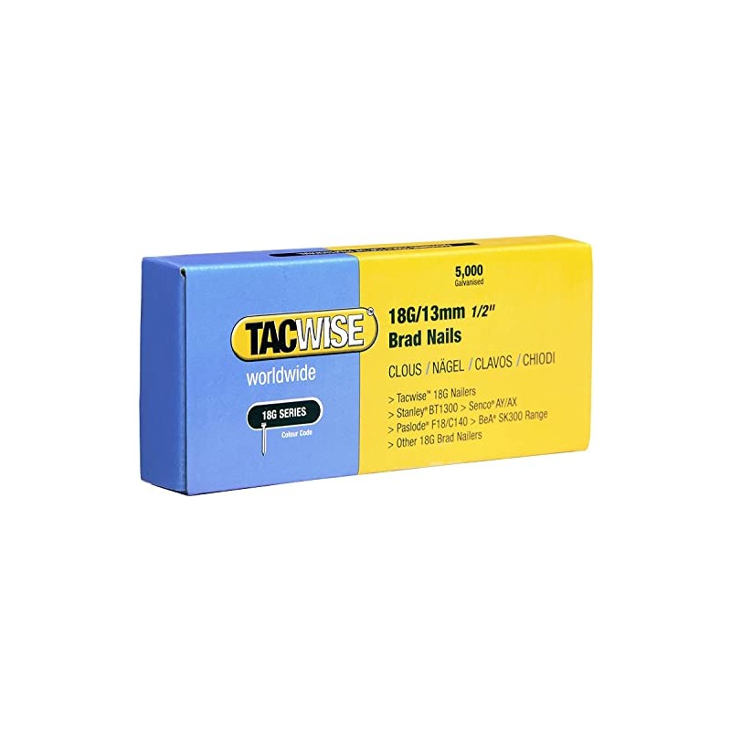 Tacwise 0393 Type 18G / 13 mm Galvanised Brad Nails,