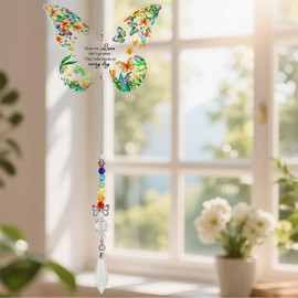 Butterfly Suncatcher for Lover, Hanging Love Crystal Ball Colorful Pendant Memorial Thanks Gifts, Sun Catcher Home Decor Garden Window Rainbow Maker