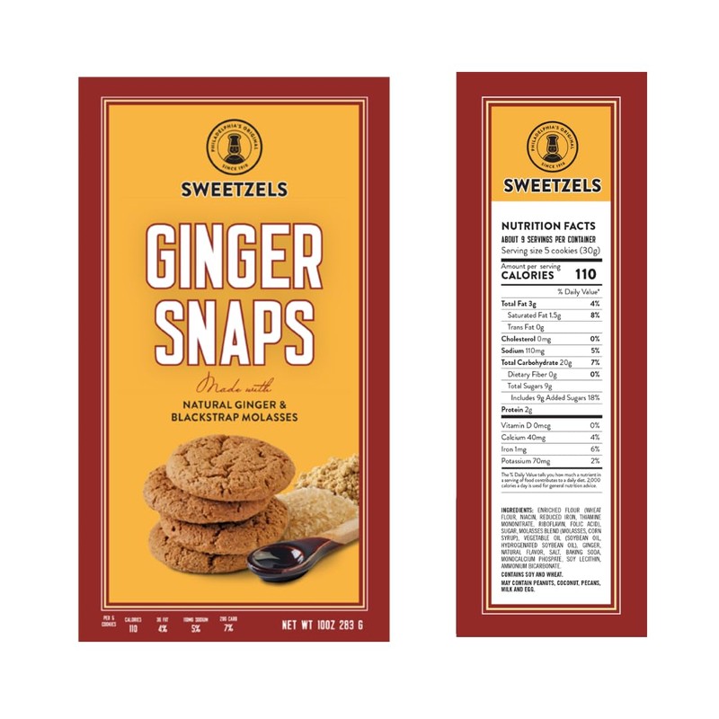 Sweetzels Ginger Snaps Cookies, made with Natural Ginger and Blackstrap