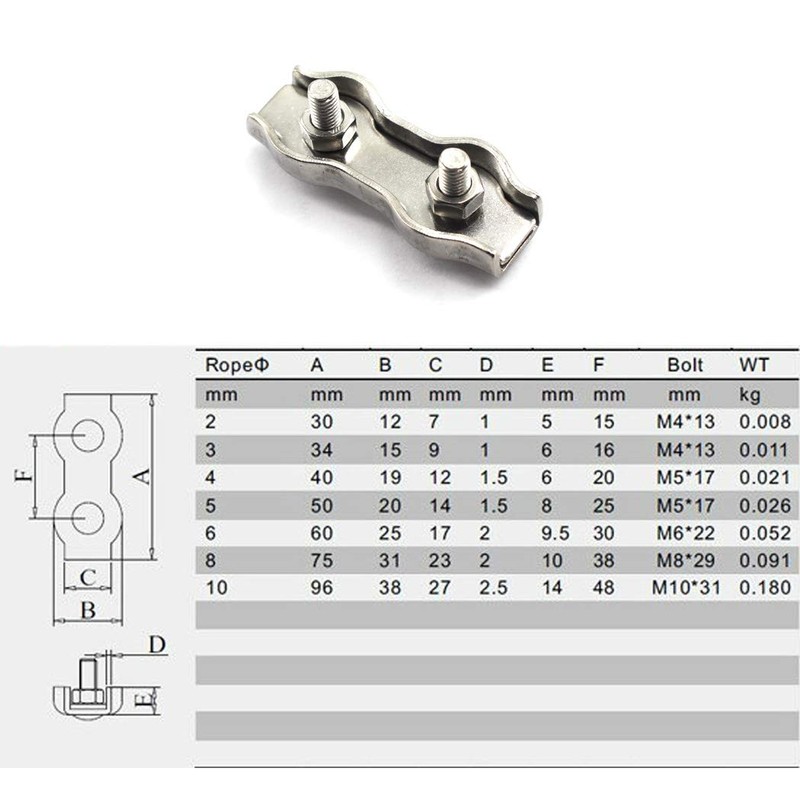M2 Wire Rope Clip Clamp 304 Stainless Steel Duplex Cable