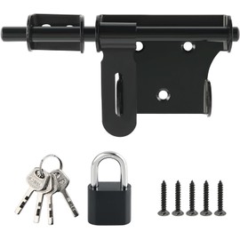 Alise Slide Bolt Gate Latch with Padlock Set,Heavy Duty Barrel Bolts Safety Door Lock,Double Sided Gate Hardware for Barn Fence Gate Inside Doors,6 Inch Solid Stainless Steel Black Latches Set