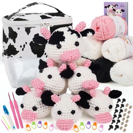 Aeelike - Kit de ganchillo para principiantes para adultos y niños, kit de inicio de ganchillo con instrucciones paso a paso y costuras fáciles de ver, bolsa organizadora, linda familia de vacas