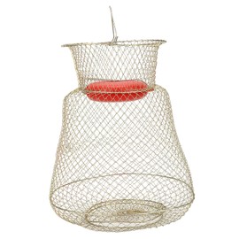 Stainless Steel Foldable Round Portable Fish Shrimp Basket Fishing Net Cage with Floating BowlDiameter 33cm(S)