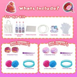 Sixth Space Hat Bag Knitting Weaving Loom Kit, Make Your Own Knitting Hat & Tie Dye Tote Bag, Weaving Round Loom for Kids, Crafts for Girls 8-12, Christmas Crafts for Teens, Teen Christmas Gifts