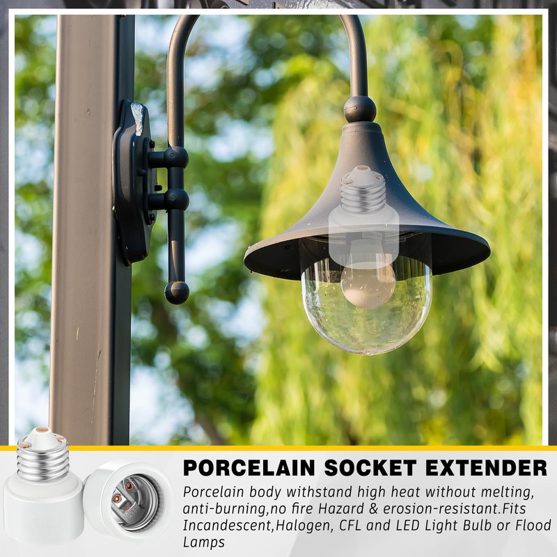 Glooglitter 10 Pack E26 Socket Extender E26 Light Bulb Porcelain