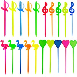 Lecute 120 Palillos para Cocteles Frutas Aperitivos Comida Figuras Colores Neon Bar Antro Fiesta Batucada Suministros Evento Mesa de Dulces Hogar Cocktail Bebidas Preparacion