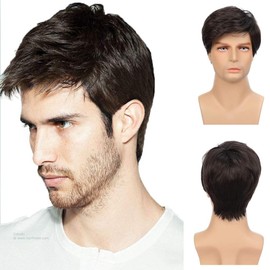 Siudus Mens Black Short Wig Straight Layered Side Part Natural Hair Wig Synthetic Fiber Guy Male Wigs for Daily Cosplay Costume Use