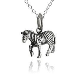 FashionJunkie4Life Sterling Silver 3D Zebra Charm Necklace, 18" Chain