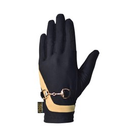 AK Horse Riding Gloves Equestrian Ladies Gloves with Bit Chain Running Gloves (Black/Gold, XS)