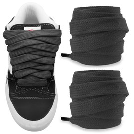 NDTEZUGT Fat Athletic Shoelaces for Vans Knu Skool Classic Skate Shoes, 5/8"(15mm) Wide Cotton Chunky Big Thick Replacement Laces (Black, 36"/90cm)