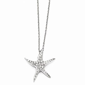 Cheryl M Sterling Silver CZ Starfish 18in Necklace