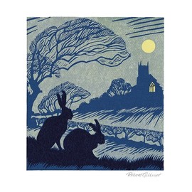 Museums & Galleries Artistic Greeting Card Suitable for Male/Female Birthday - 'Norfolk Night' Two Hares Under at Night - For Him/Her - The Art of Print Range, White, 168 x 137 mm