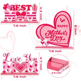 Haooryx 3Pcs Mother's Day Wooden Centerpieces Table Decoration, Happy Mother's Day Table Topper Sign Wood Craft Center Piece Decor for Mother's Day Party Birthday Gift Dinner Coffee Table Home Decor