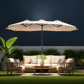 HOMSHADE Double Sided Patio Umbrellas - 13ft Solar Lights LED Lighted Outdoor Extra Large Market Table Umbrella with Base Included, Oversized Umbrella for Deck, Pool, Backyard