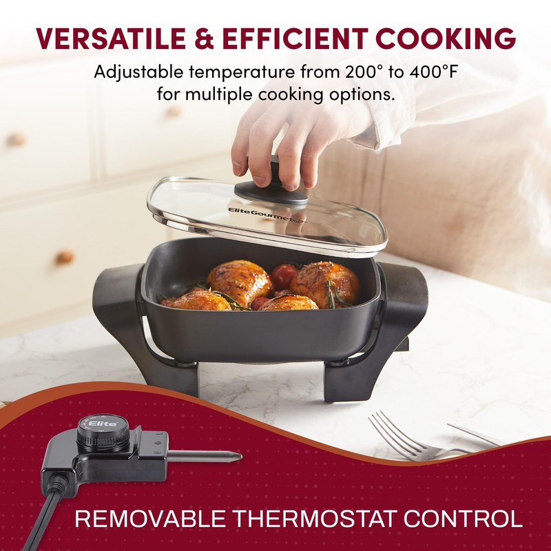 Elite Gourmet EG808 8” x 8" Non-stick Electric Skillet, Dishwasher