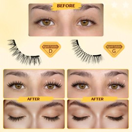 QUEWEL Magnetic Lashes Natural Look, 2 Pair Reusable Magnetic Eyelashes with Applicator, No Glue Needed Manga Eyelashes Magnetices Lashes Kit Easy to Apply and Remove(NZCX-D+G)