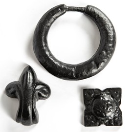 Black 140mm Fleur De Lis Door Knocker - Cast Iron Antique Vintage Style Front Door Knocker - by Hammer & Tongs