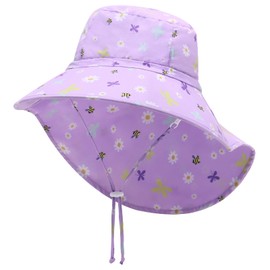 JANGANNSA Toddler Sun Hat Kids Beach Hat with Neck Flap Baby UV Protection Summer Hat Toddler Hat UPF 50+ Wide Brim Sut Hat Boys Girls, B7-butterfly+bees