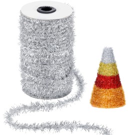 210 Feet Christmas Tinsel Garland Thin Glitter Tinsel Metallic Holiday Tinsel Garland Twist Tinsel Garland Decoration for Christmas Tree Birthday Party Wedding Decorations Supplies (Silver)