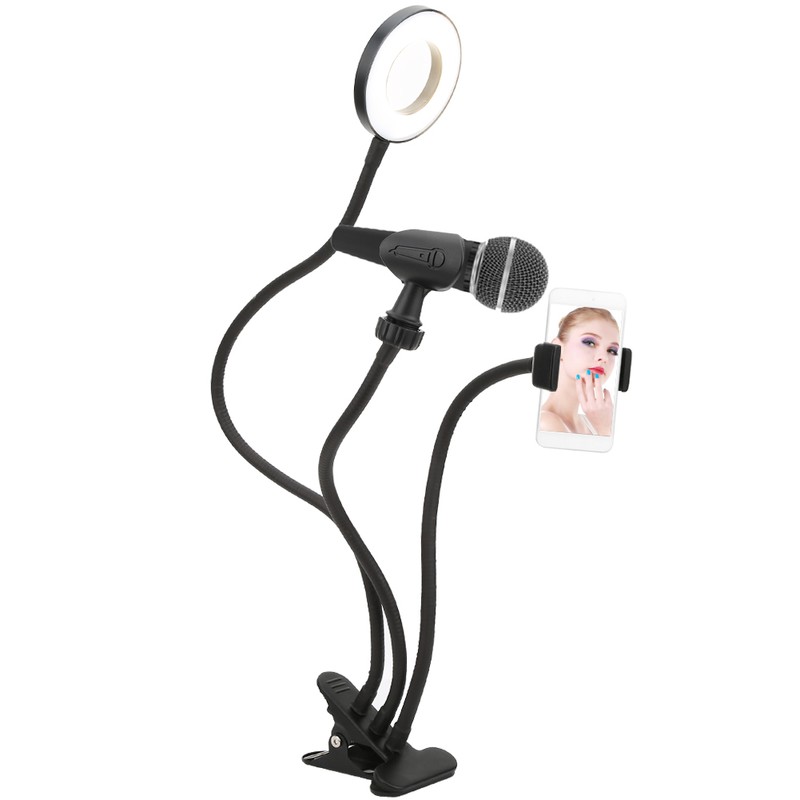 USB LED Ring Fill Light Lamp with Phone Holder Microphone