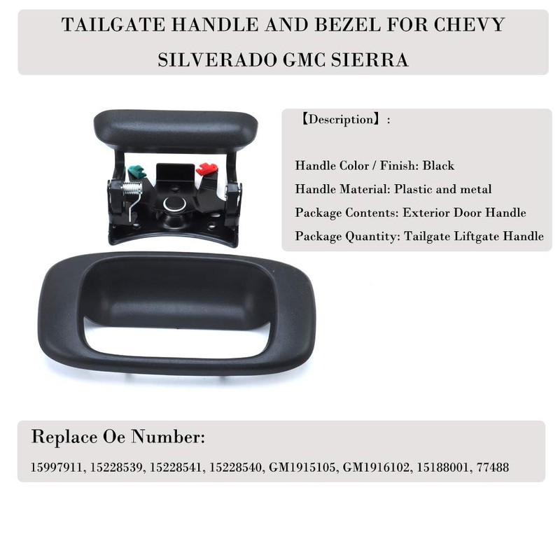 Tailgate Handle Latch and Bezel Trim with 2 Pairs Rod