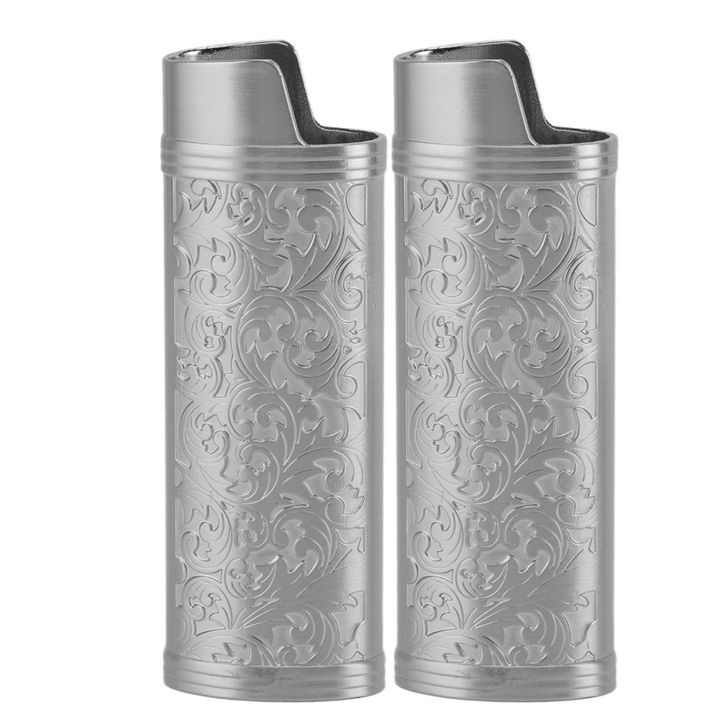 2 Pcs Lighter Case Zinc Alloy Vintage Floral Stamped Classical