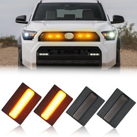 ZDEERAOTO 4pc Smoked Housing Amber LED Front Centra Grille Lights DRL Feature Kit for Toyota 4runner 2025 SR5,OEM Grill Led Grill Light for 4Runner Accessories（Only for SR5）（Smoked）