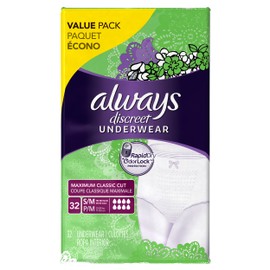 Always Discreet, Incontinence Underwear, Maximum Absorbency, Small/Medium, 32 Count