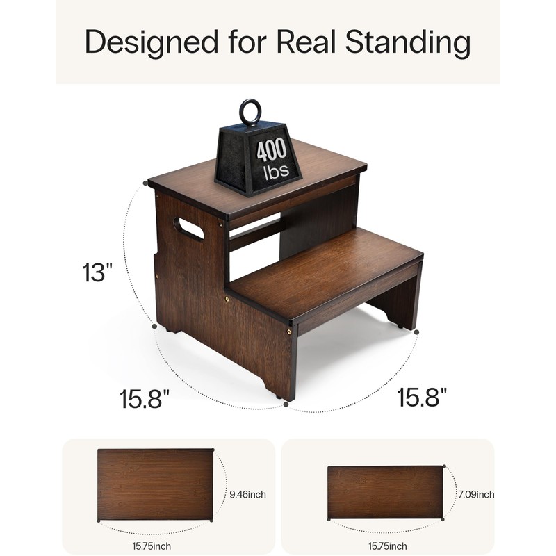 StrongTek Bed Step Stool for High Beds, Large Bamboo 2-Step