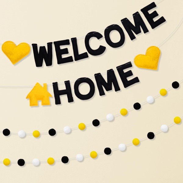 Holkcog Pre-Strung Welcome Home Banner, Felt Ball Garland, Welcome Back