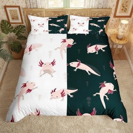 feelingyou Cute Axolotl Duvet Cover, Pink Fish Wild Animal Duvet Cover for Girls Teens Decorative Bedroom, Couple Style White Polyester Duvet Cover with 1 Pillowcase, 155 x 220 cm