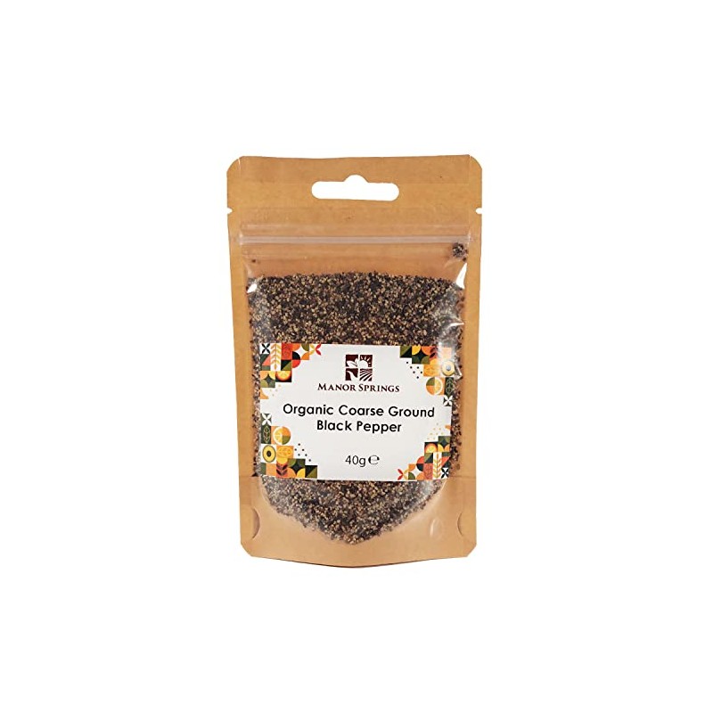 Organic Cracked Black Pepper (Coarse Ground) 40g by Manor Springs