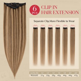 Rich Choices Real Human Hair Clip In Extensions-6 Pcs Single Clip Design-Invisible Clip in Extensions for Thin Hair-Hairpieces for Women/Men-20 Inches #4P27 Medium Brown Highlighted Dark Blonde