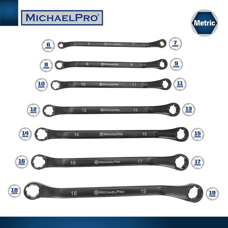 MichaelPro 7-Piece Bolt Extractor Wrench Set, 45° Offset Wrenches Metric