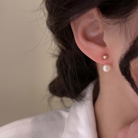 Iaceble Boho Pearl Ear Jacket Earrings Gold Ball Pearl Stud Earrings Single Pearl Earrings Pearl Front Back Earrings Minimalist Pearl Ball Earrings Jewelry for Women