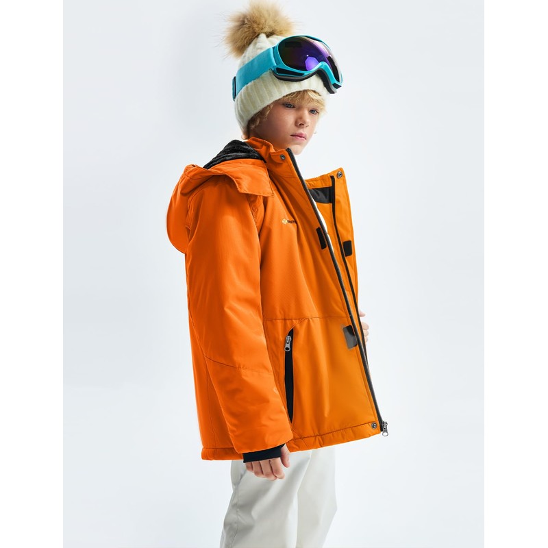 GEMYSE Boy's Waterproof Ski Snow Jacket Hooded Fleece Windproof Winter