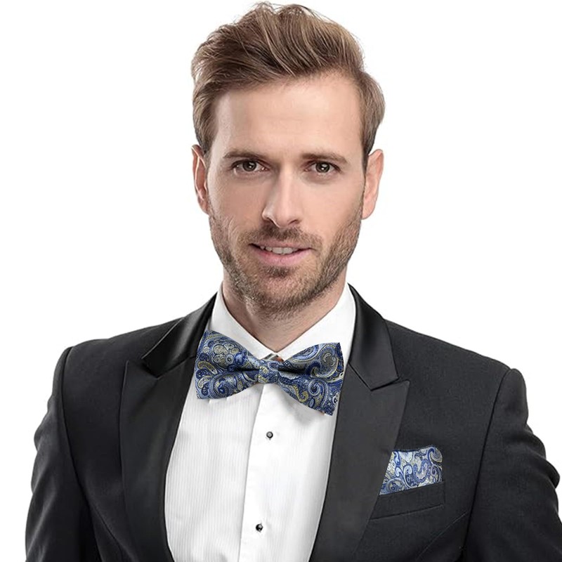 FOSDICK Men's Bow Tie and Cuffed Buttons with Pocket Square