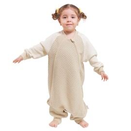 LITTLE SPUD Thermostatic Sleep Sack with Feet for 3t-5t Baby, 1.0 Tog Wearable Blanket for Toddler, All Season Boy or Girl Sleeping Bag for Walkers, 2-Way Zipper, M-37 inch, Beige