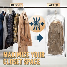 TAILI Hanging Vacuum Storage Bags for Clothes, Space Saver Bags (4 Short), Clear Vacuum sealer Bags 4 Pack, Closet Organizers and Storage