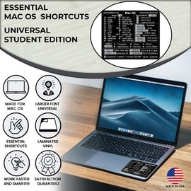 Synerlogic 100 pcs (Universal) Mac OS Reference Keyboard Shortcut Sticker, No-Residue Laminated Vinyl - for Any MacBook Air/Pro/iMac/Mini (Black/Pack of 100)