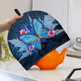 NETILGEN Tea Cosy for Teapot Keeps Tea Warm Insulated Machine Washable Kettle Quilt Breakfast Warmer Teapot Warmer Home Decor Blue Butterfly Pink Flower