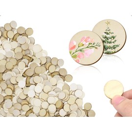 Emezddo Pack of 400 Wooden Discs, Natural Wood Discs for Crafts, Untreated Wood Log Discs, Mini Blank Wooden Circles Decorations, Wooden Signs, Wooden Plate Ornaments, for DIY Crafts (Round, 20 mm)