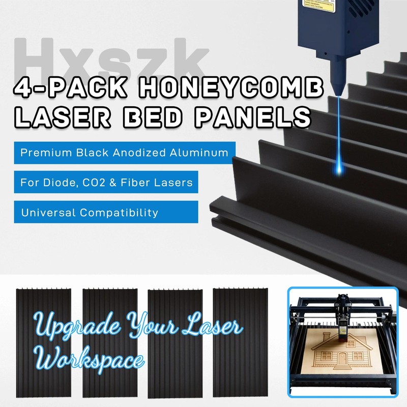 Hxszk 4-Pack Honeycomb Laser Bed Panels, Premium Black Anodized Aluminum