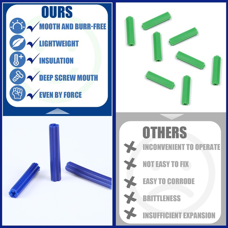 Lineshading 200 Pcs 5/16" Hole Screw Expanding Plastic Screw Anchors