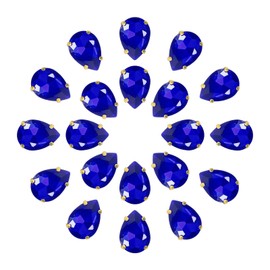 QUARKZMAN Pack of 20 Teardrop Shape Sew-On Rhinestones - 18 x 13 mm Flat Back Glass Drops Crystal Rhinestone Gold Prong Setting for Craft Jewellery (Sapphire Blue)