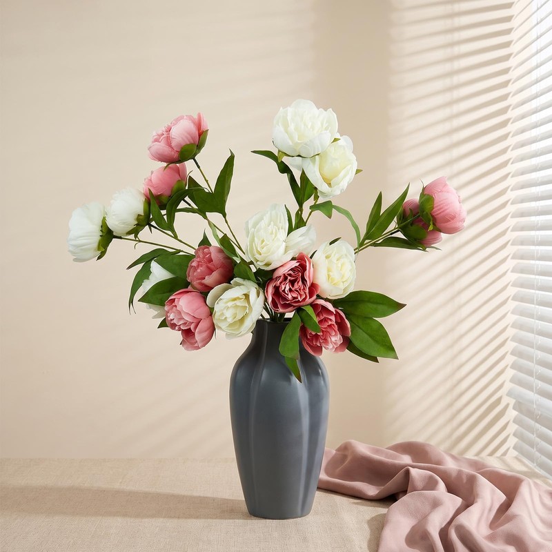 Faux Silk Peonies Artificial Flowers (4, Old Rose White)