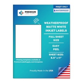 Premium Label Supply Waterproof Matte White Full Sheet Shipping Labels – 8.5" x 11" – Inkjet Printers Only – 10 Sheets